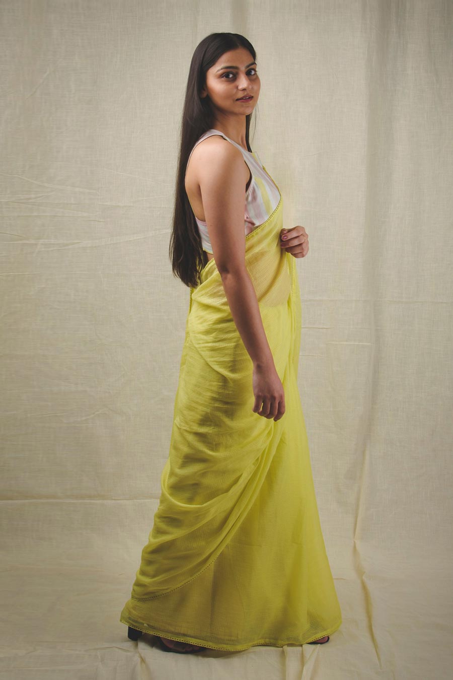 Yellow Handcrafted Kota Doria Saree