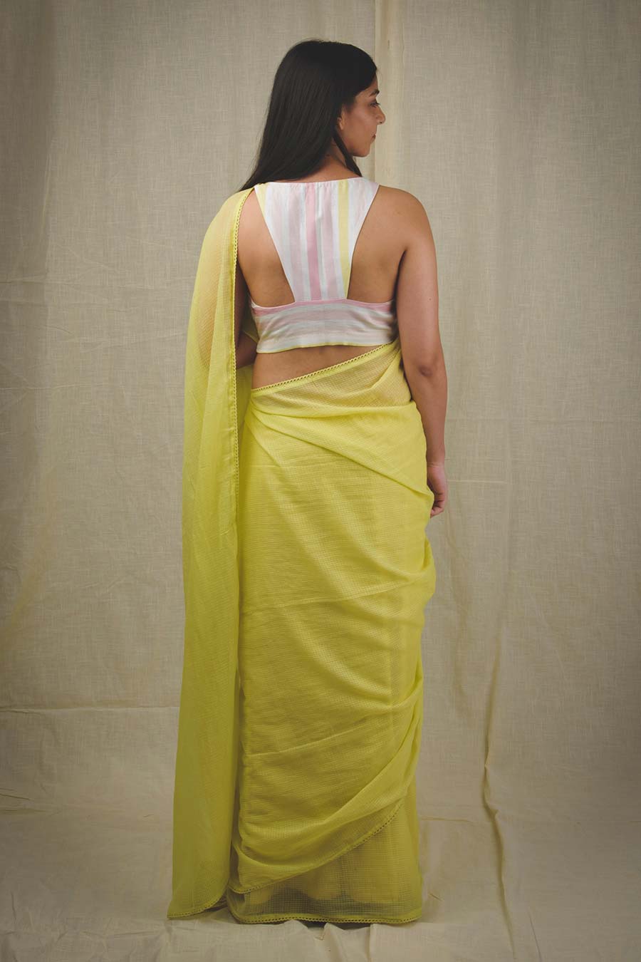 Yellow Handcrafted Kota Doria Saree
