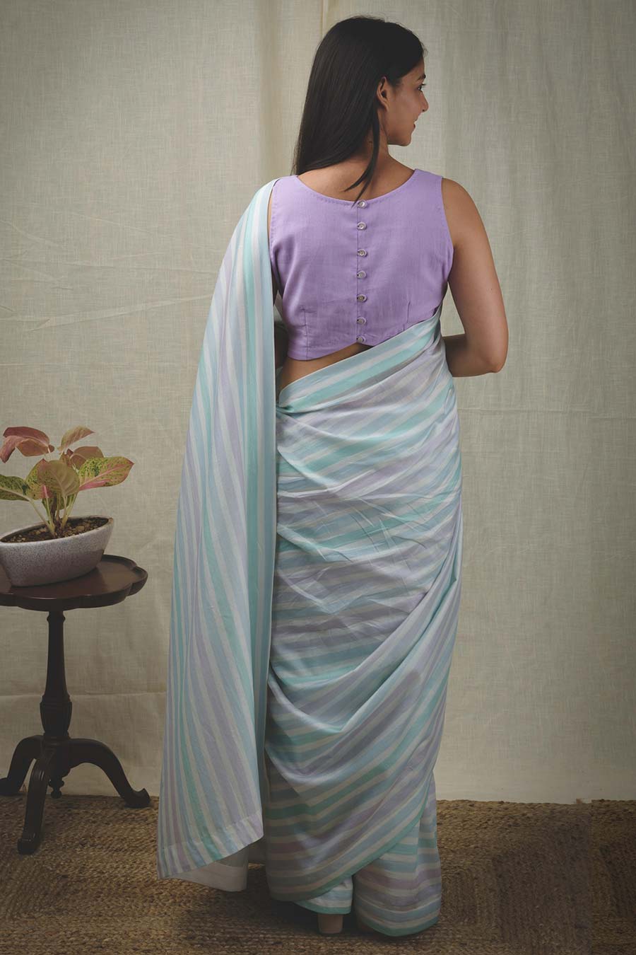 Blue Chanderi Silk Striped Saree