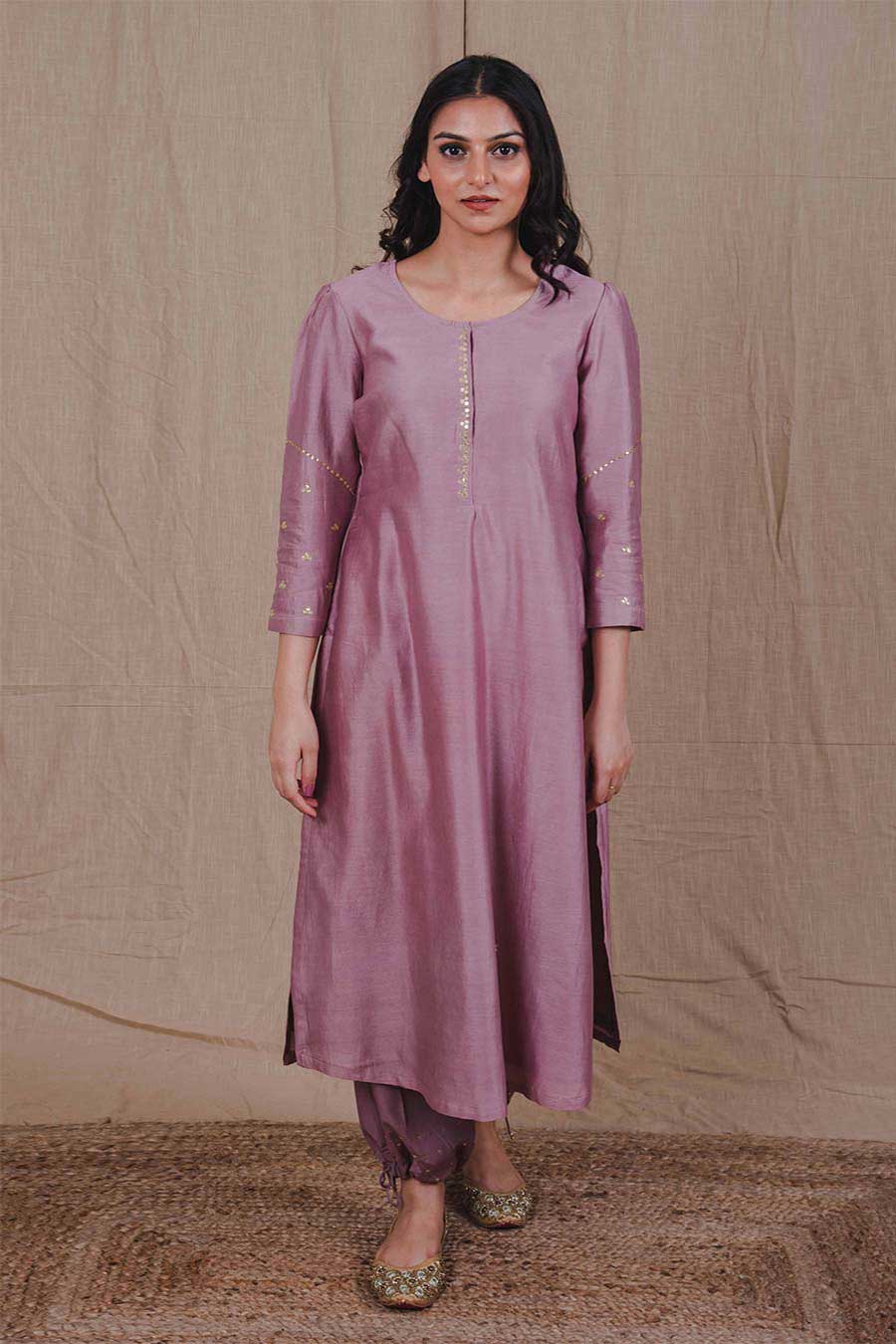 Mauve Embroidered Kurta & Pant Set