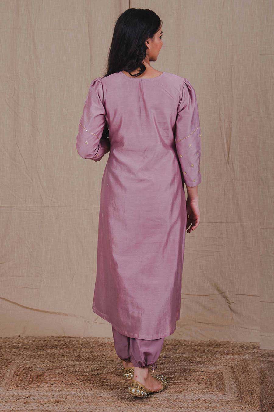 Mauve Embroidered Kurta & Pant Set