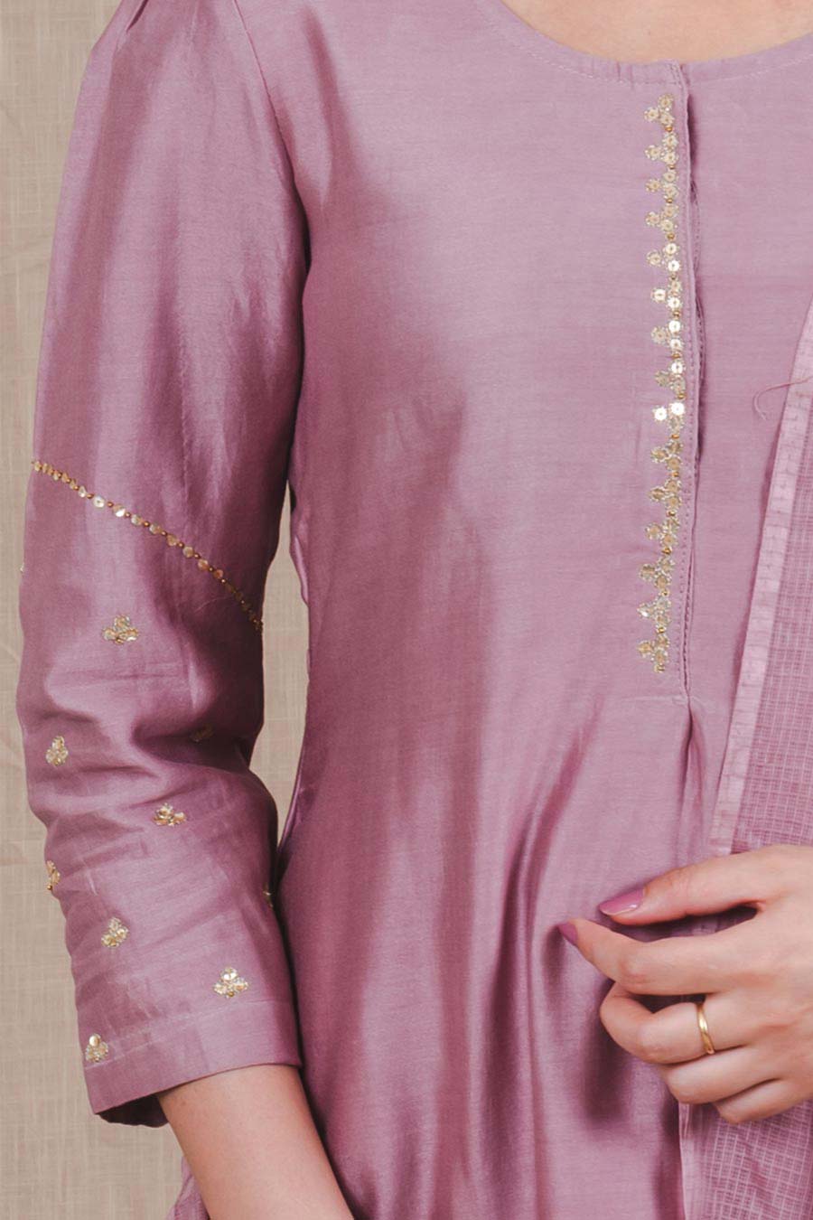 Mauve Embroidered Kurta & Pant Set