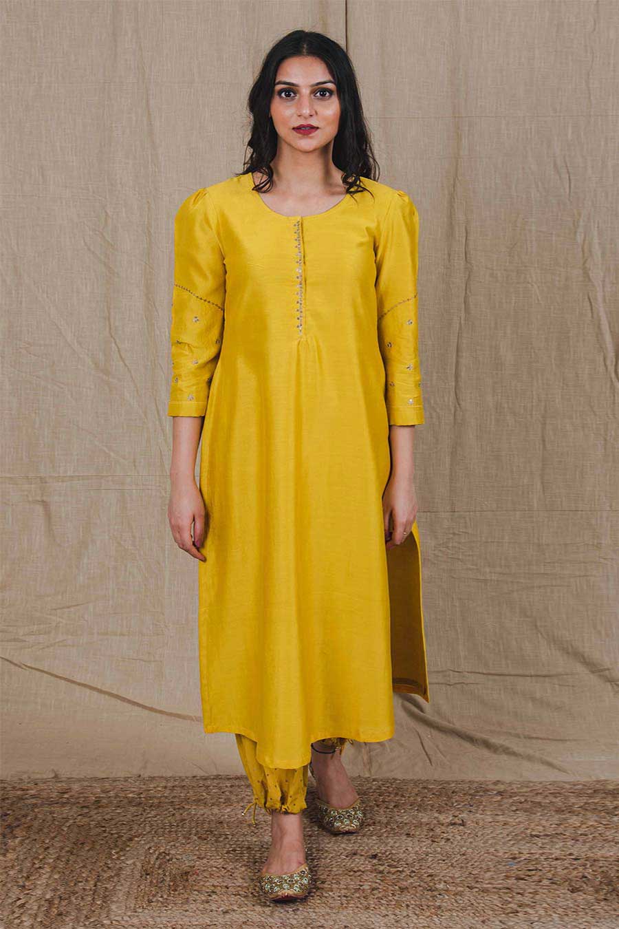 Yellow Embroidered Kurta & Pant Set