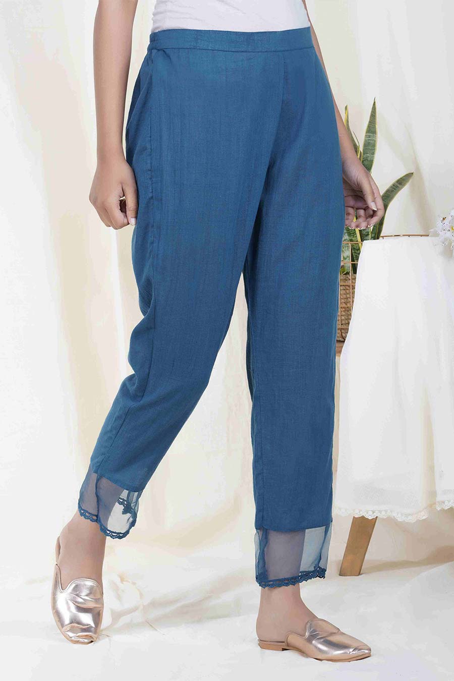 Blue Relaxed Cotton Pant
