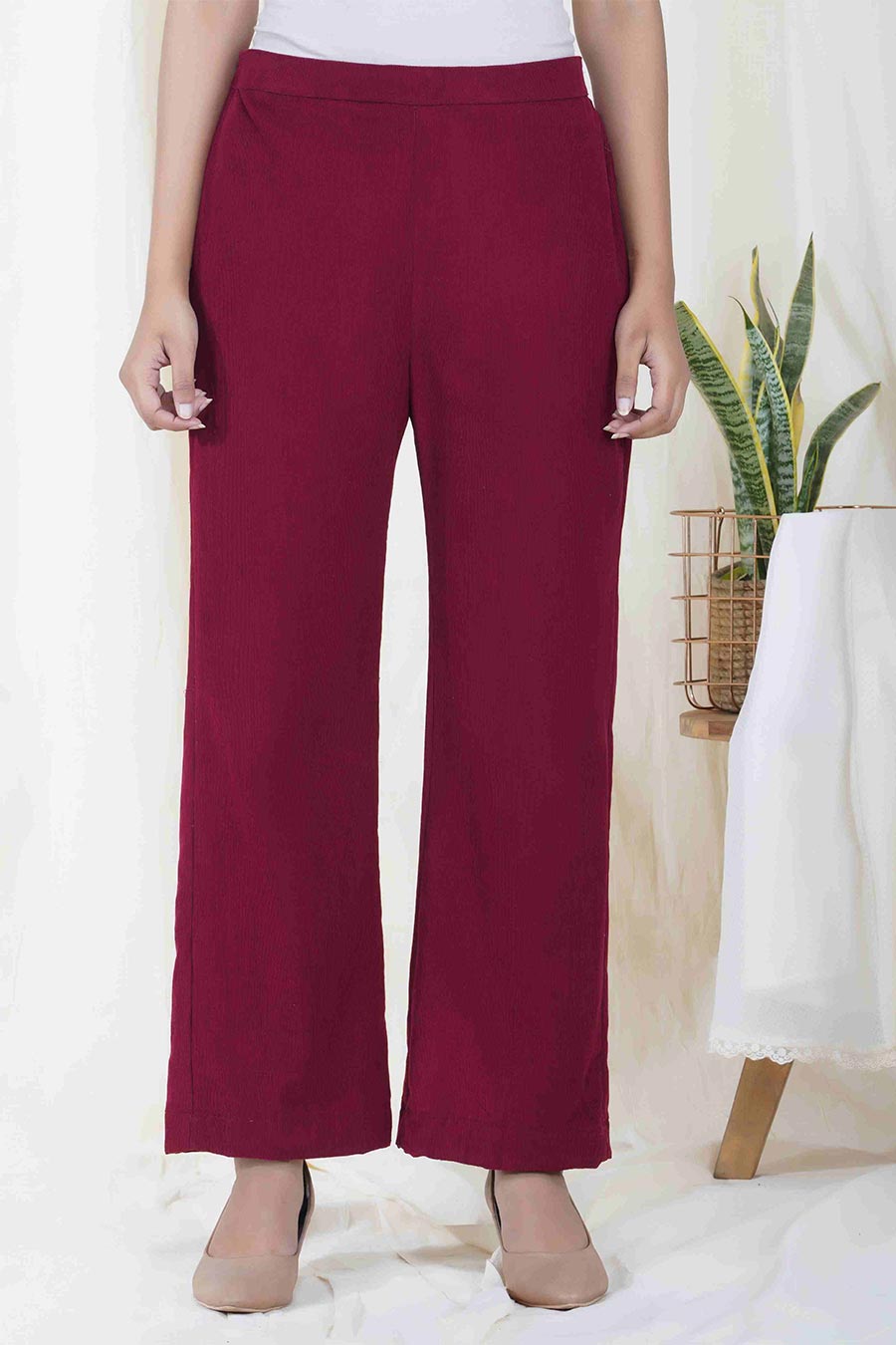 Wine Red Corduroy Straight Pant