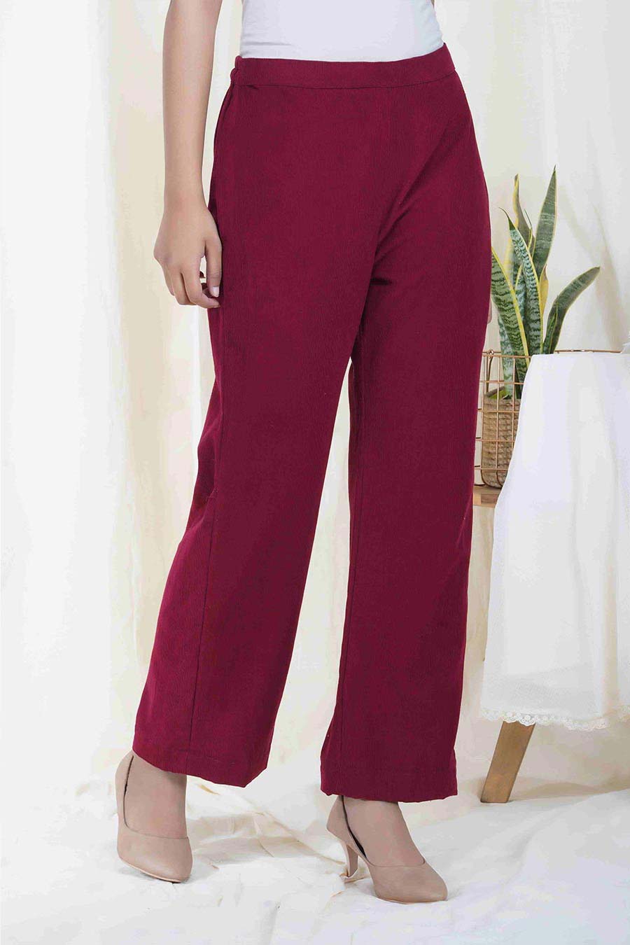 Wine Red Corduroy Straight Pant