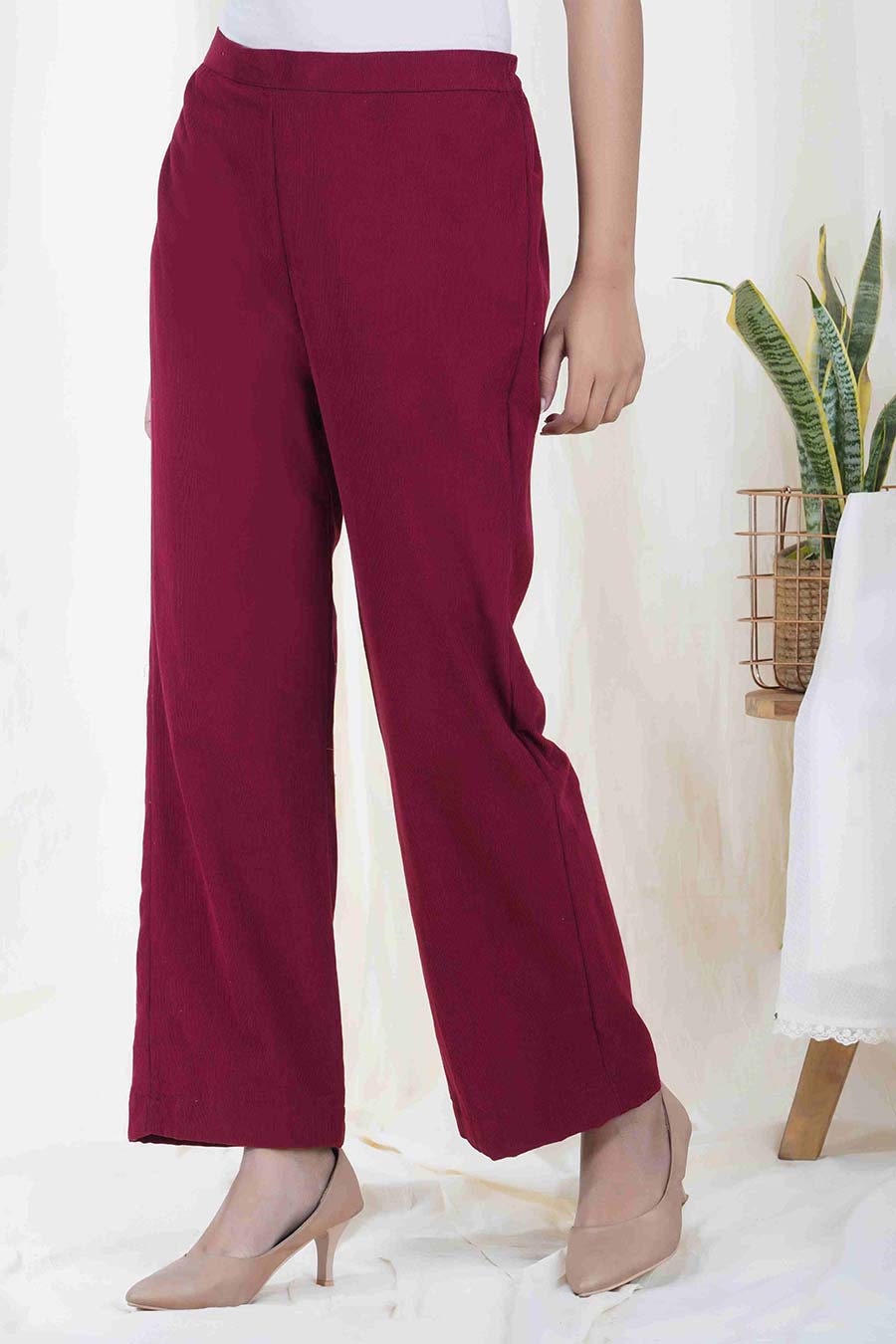 Wine Red Corduroy Straight Pant