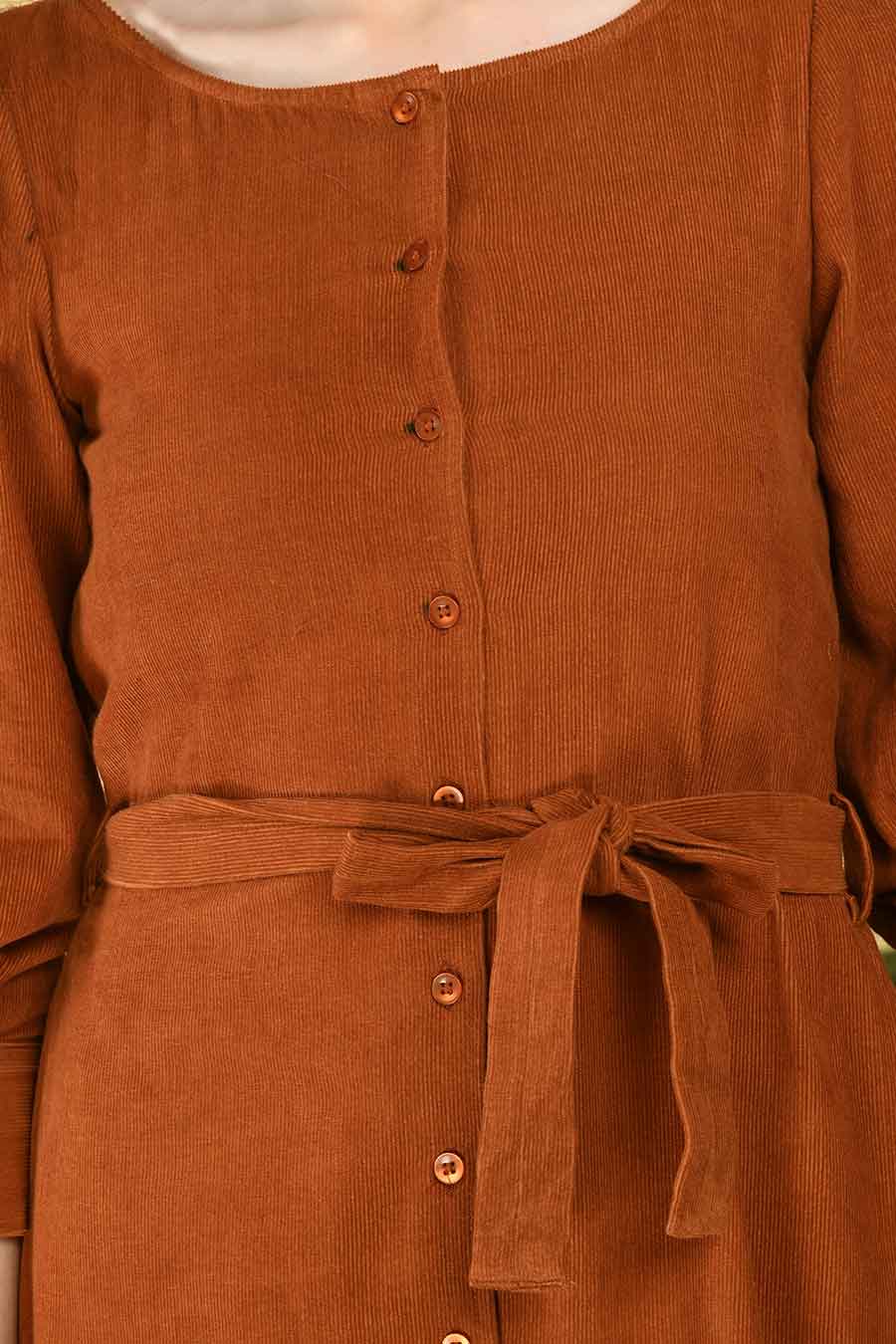 Rust Corduroy Midi Dress