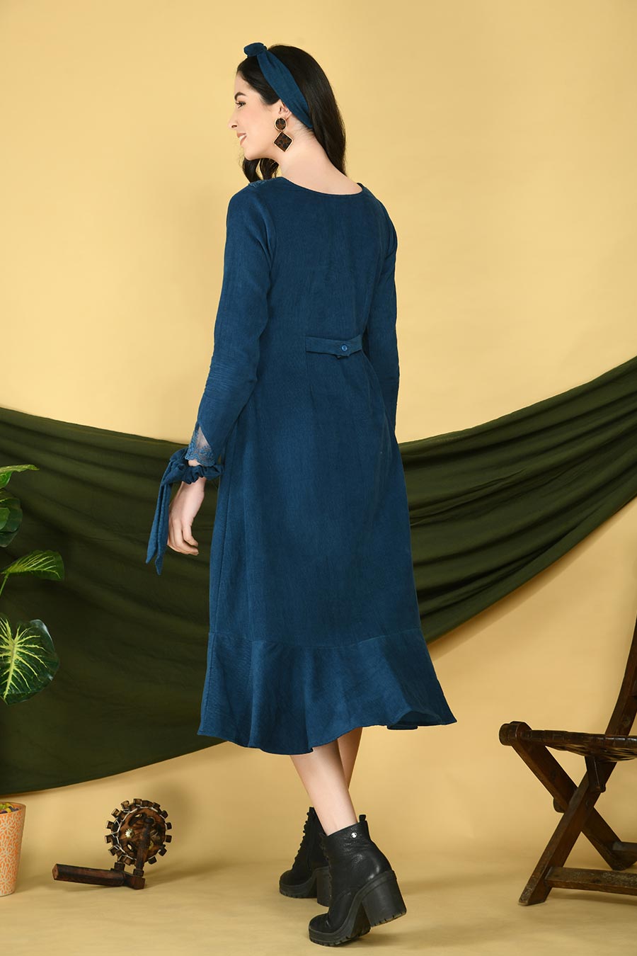 Blue Corduroy A-line Dress