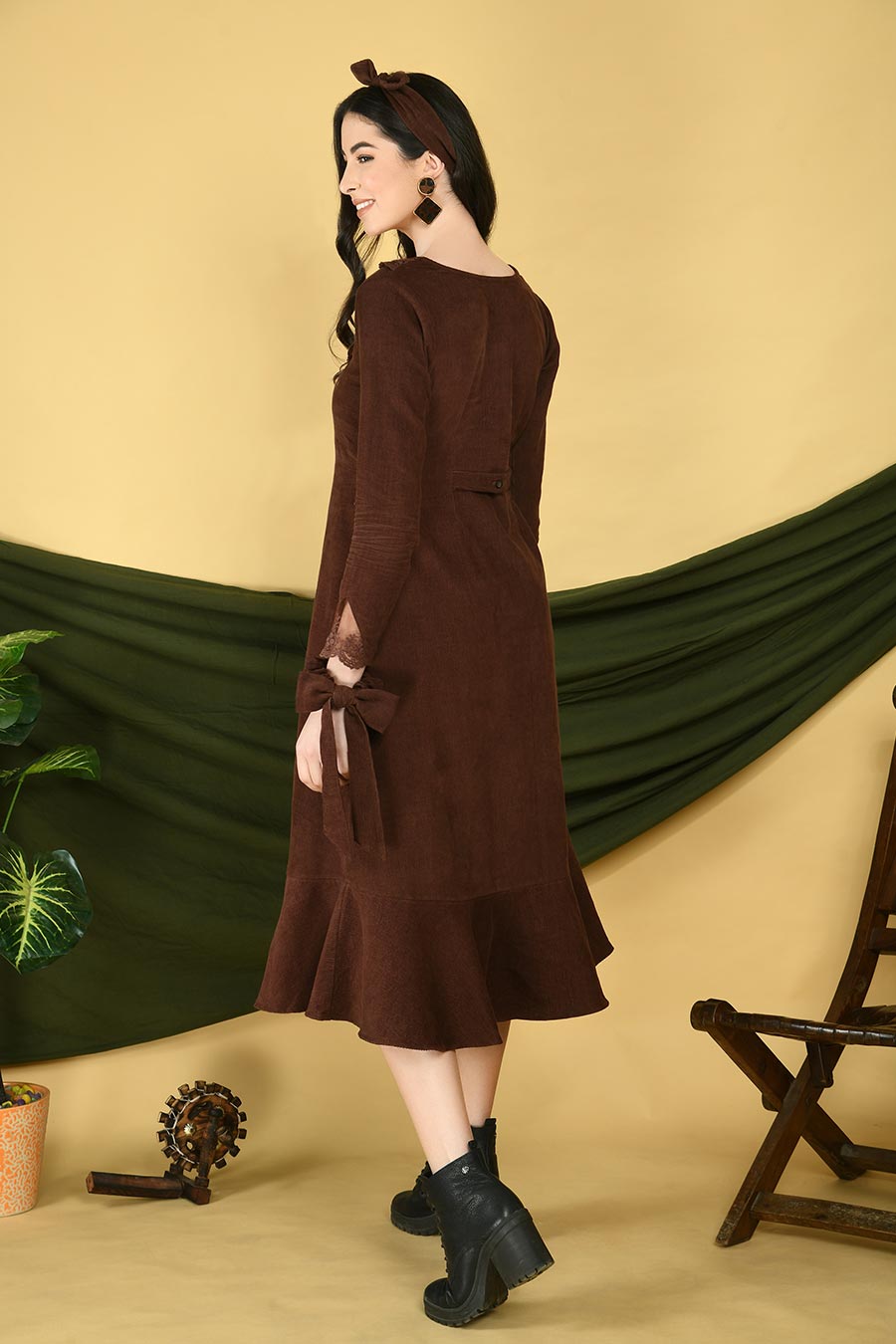 Brown Corduroy A-line Dress