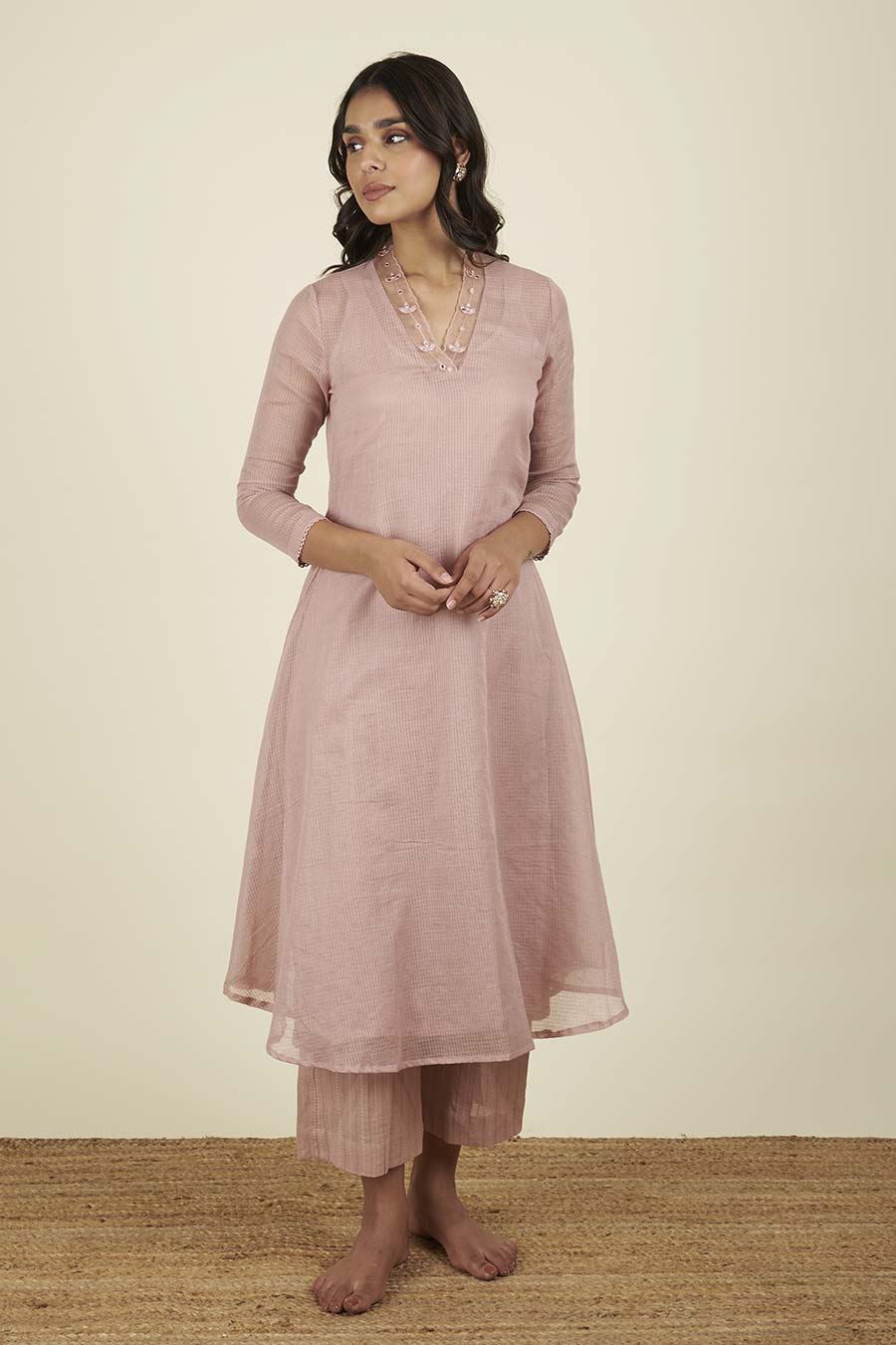 Aaina Dusty Pink Kota Doria Kurta & Pant Set